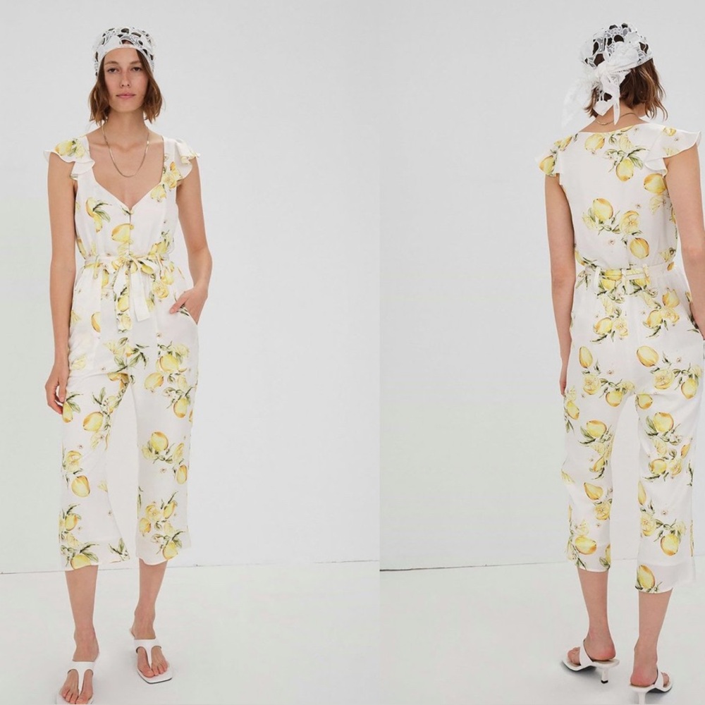 For Love And Lemons Wh Lemon Print W Belt Jumpsuit. - Picture 2 of 11